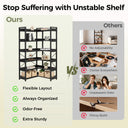 COMHOMA 5-Tier/6-Tier Corner Bookshelf, L-Shaped Metal Frame Shelf with Tall 14" Shelves HBOK1