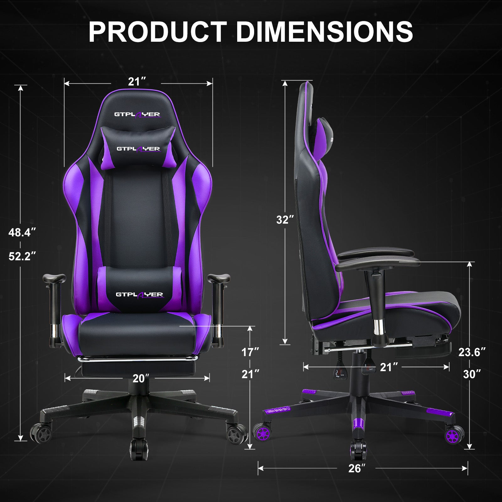 GTPLAYER Gaming Chair with Footrest, Swivel Rocker with Headrest and Lumbar Support GT002NAF