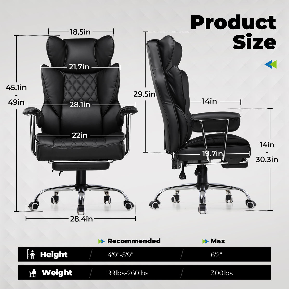 COMHOMA® Big and Tall Ergonomic Office Chair with Linkage Armrest & Wide Seat
