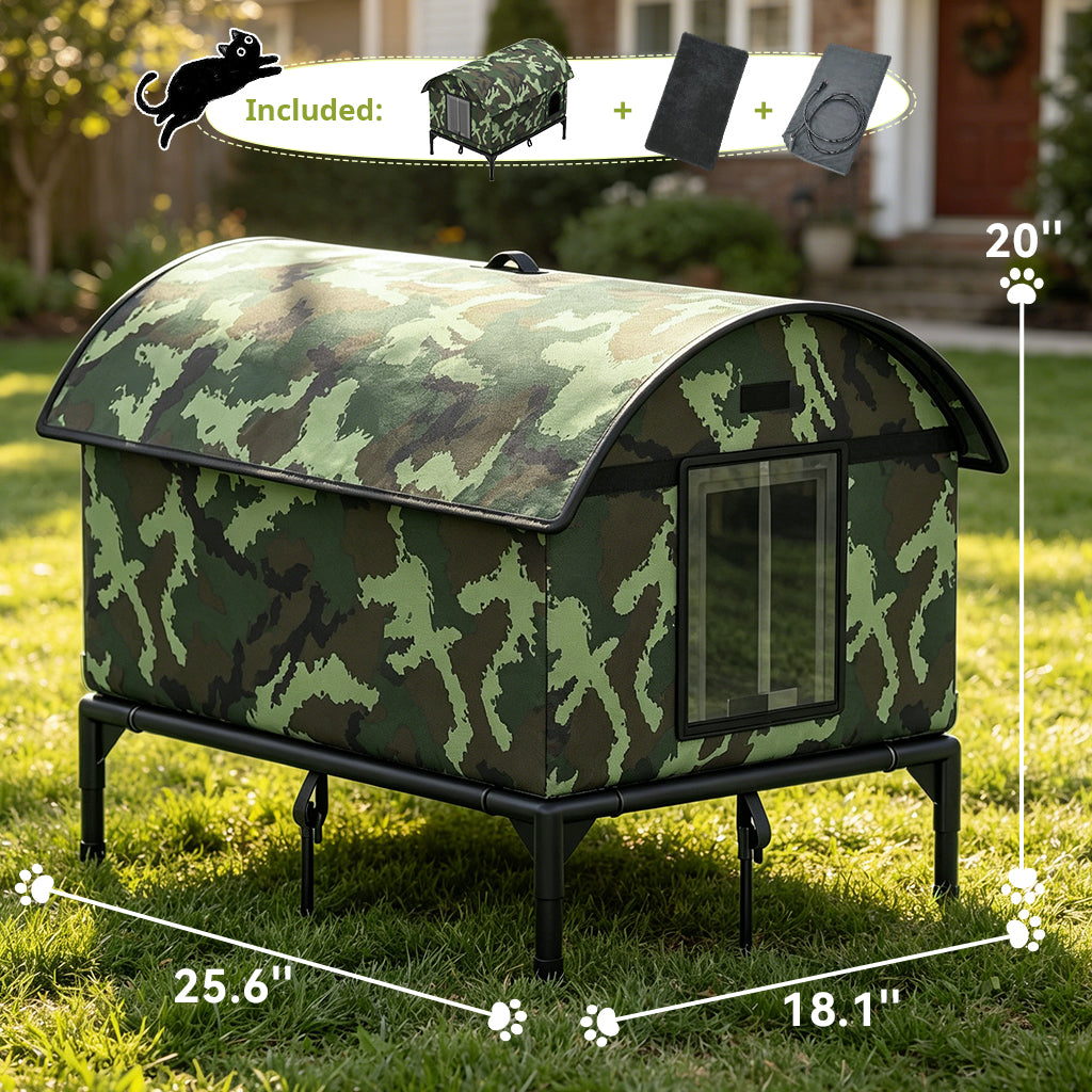 LUCKLIFE® Heated Outdoor Cat House, Weatherproof Shelter with Heating Pad, Winter Use PET06