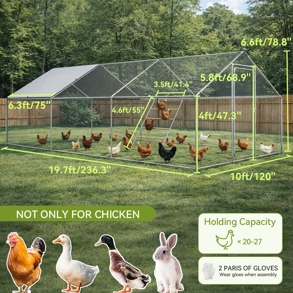COMHOMA Large Metal Chicken Coop with Waterproof Roof & Lockable Door OT-GD06