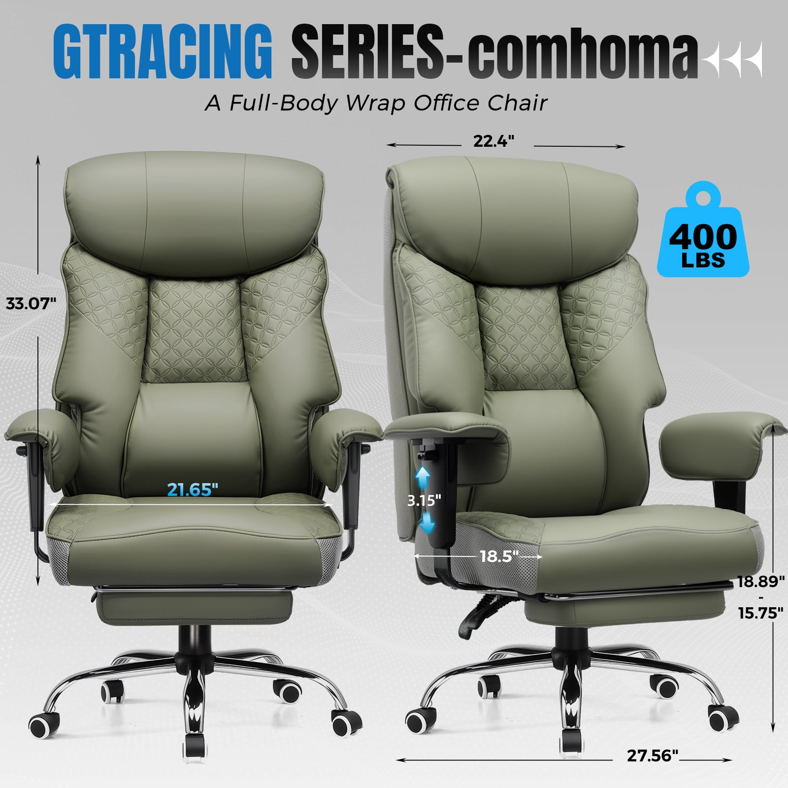 COMHOMA Big and Tall Office Chair 400lbs, 90°-150° Recline CH810