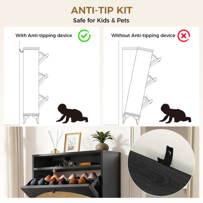 Shoe Storage Cabinet with 2 Flip Drawers & Charging Station