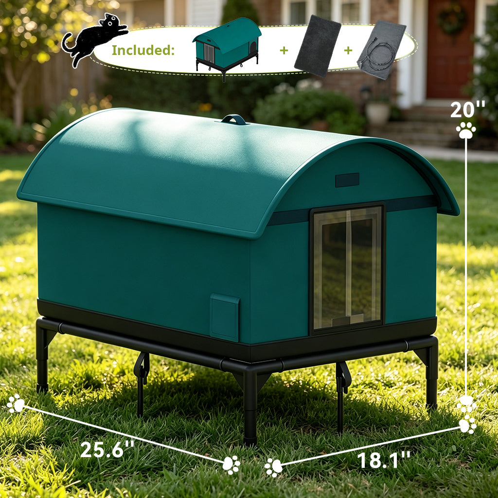 LUCKLIFE® Heated Outdoor Cat House, Weatherproof Shelter with Heating Pad, Winter Use PET06