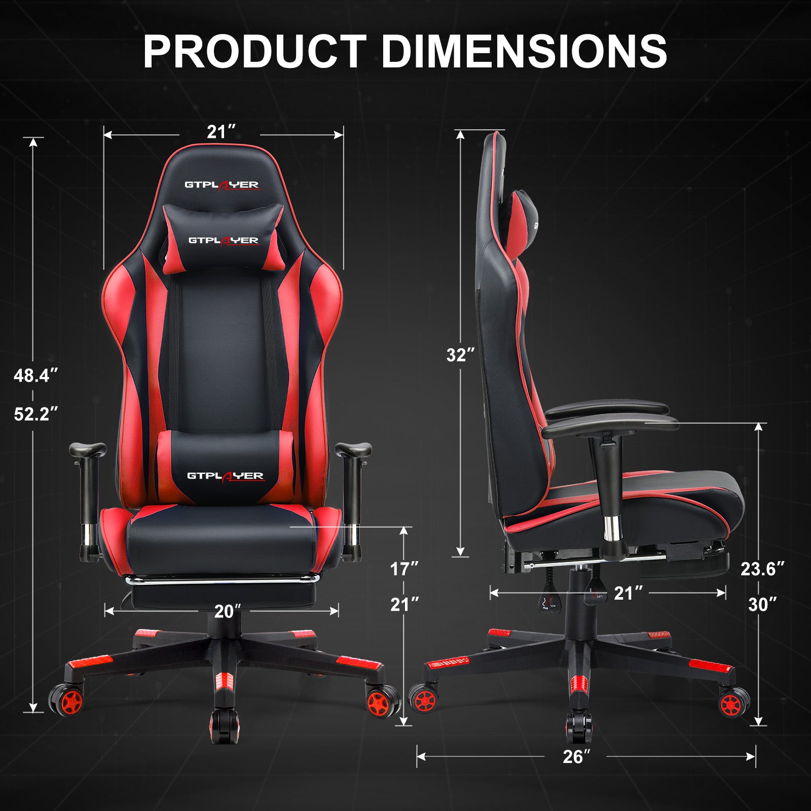 GTPLAYER Gaming Chair with Footrest, Swivel Rocker with Headrest and Lumbar Support GT002NAF