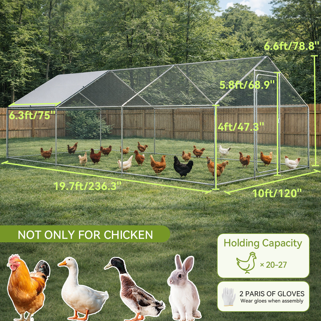 COMHOMA Large Metal Chicken Coop with Waterproof Roof & Lockable Door OT-GD06