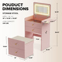 LUCKLIFE Small Makeup Vanity Desk with Mirror and Lights, Small 3 in 1 Vanity Table with Visible Glass Top, Flip Top & 3 Drawers B500