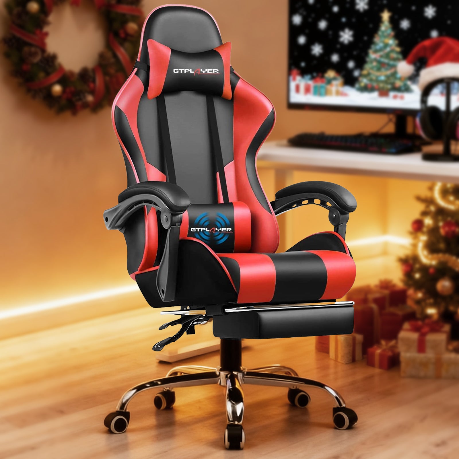 GTPLAYER Gaming Chair with Footrest and Lumbar Support, Height Adjustable GT800A