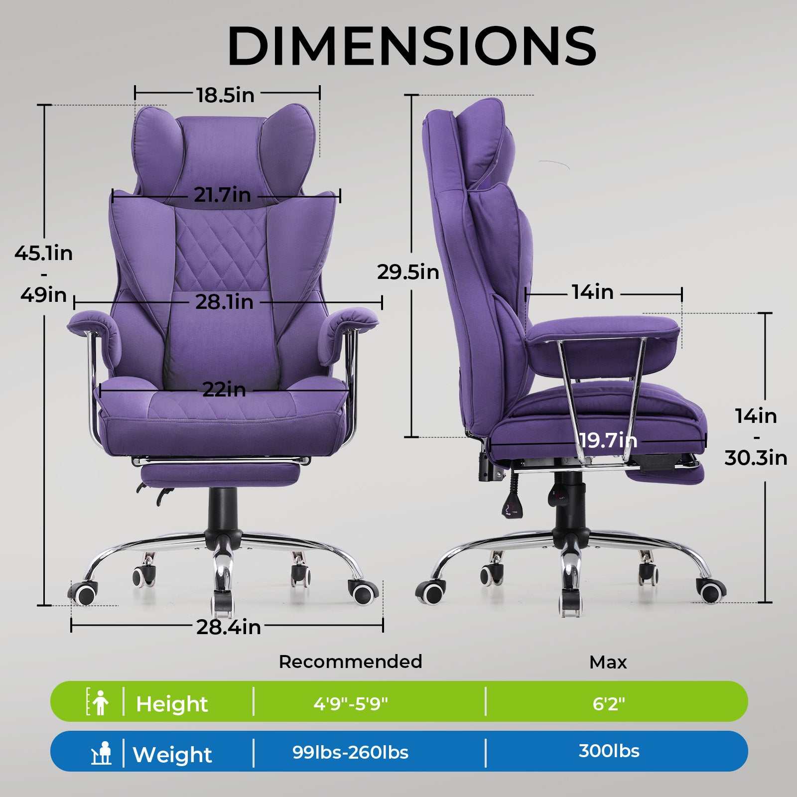 COMHOMA® Colorful Big and Tall Office Chair with Lumbar Support & Adjustable Footrest GT205