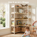 COMHOMA 5-Tier/6-Tier Corner Bookshelf, L-Shaped Metal Frame Shelf with Tall 14" Shelves HBOK1
