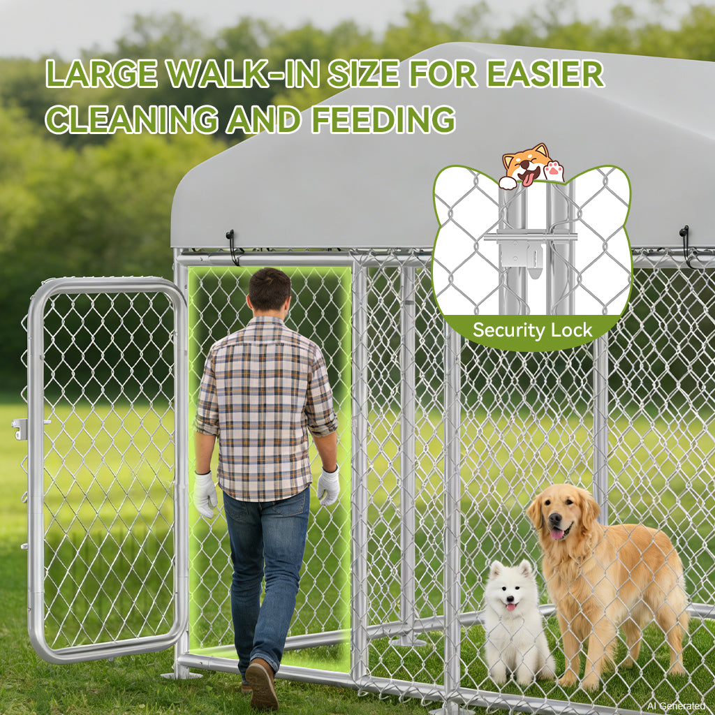 [SUMMER CLEARANCE] 7.5'x7.5'/11'*15' COMHOMA® Outdoor Dog Kennel with All Weather Resistant Roof OT-GD05-2