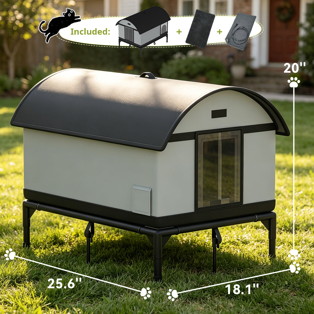 LUCKLIFE® Heated Outdoor Cat House, Weatherproof Shelter with Heating Pad, Winter Use PET06