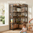 COMHOMA 5-Tier/6-Tier Corner Bookshelf, L-Shaped Metal Frame Shelf with Tall 14" Shelves HBOK1