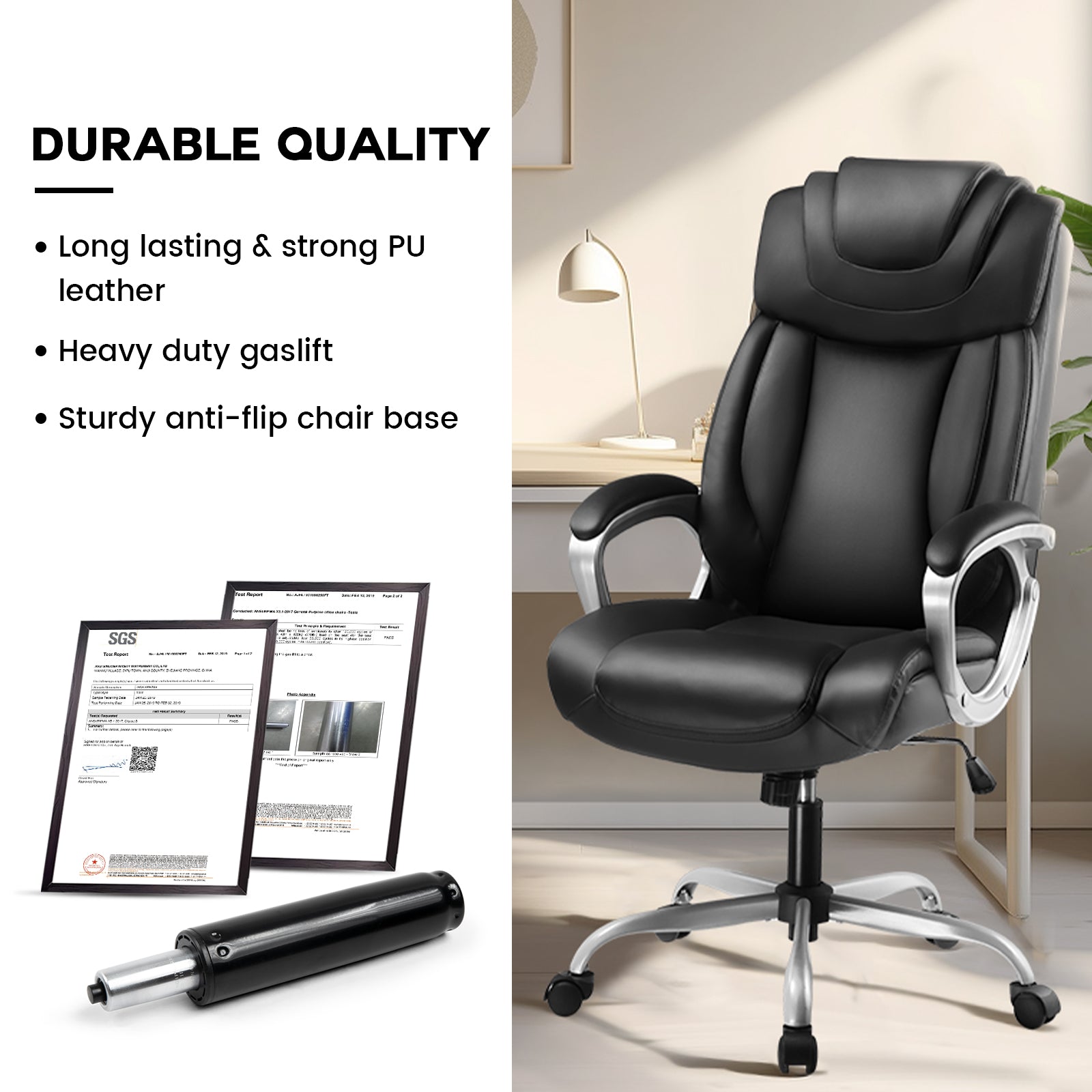 COMHOMA PU Leather Adjustable Office Chair with Headrest & Lumbar Support CH158