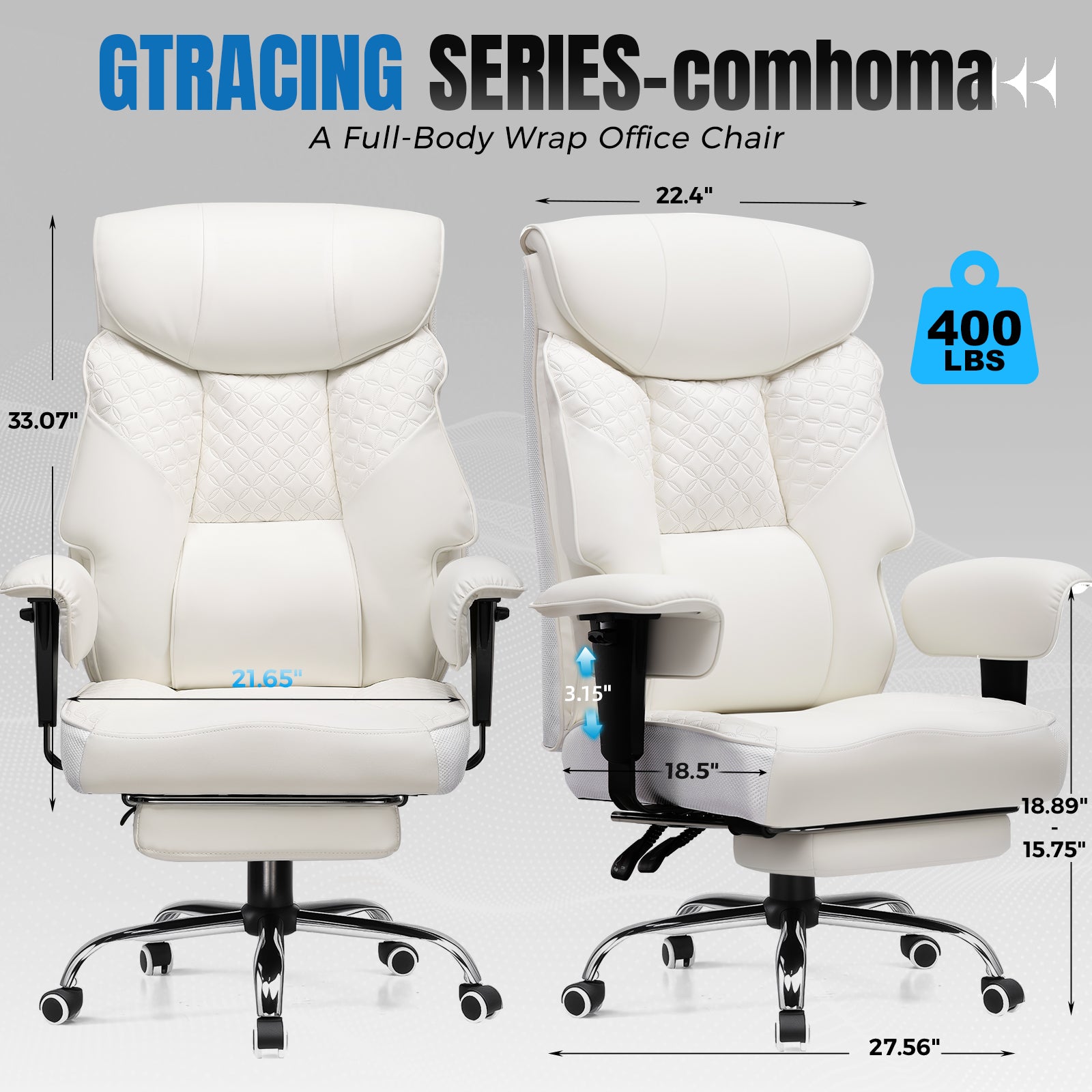COMHOMA Big and Tall Office Chair 400lbs, 90°-150° Recline CH810