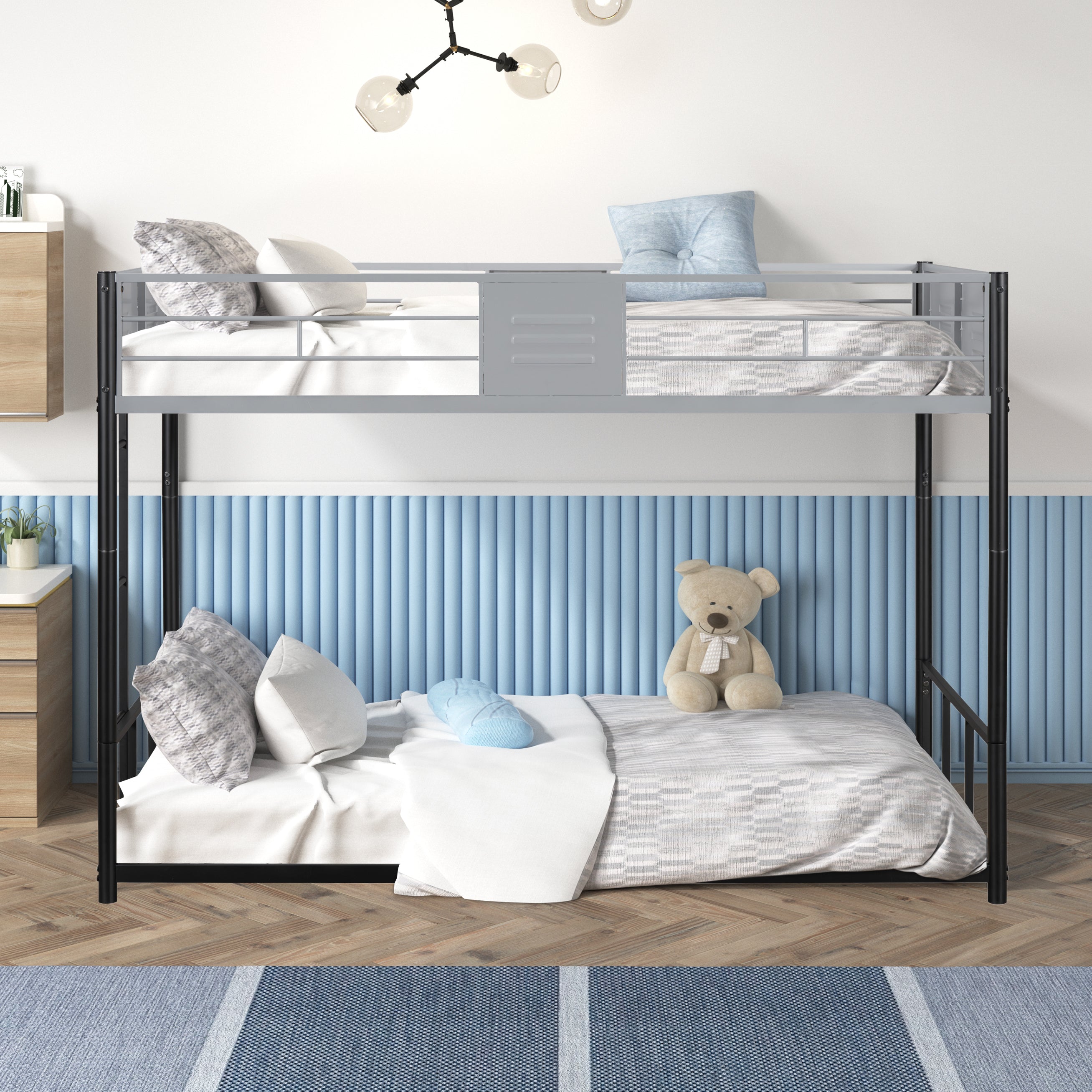 Metal Twin over Twin Bunk Bed with Vent Board/ Heavy-duty Sturdy Metal/ Noise Reduced/ Safety Guardrail/ CPC Certified