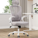 Ergonomic Office Chair, Home Office Desk Chair with Headrest, High Back Computer Chair with Armrests and Adjustable Lumbar Support for Home Office Study Room,White & Gray