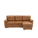 Light Brown Convertible L-Shaped Sectional Sofa Bed with Storage Chaise and Padded Armrests, Wood and Fabric Construction, 88.5' Long
