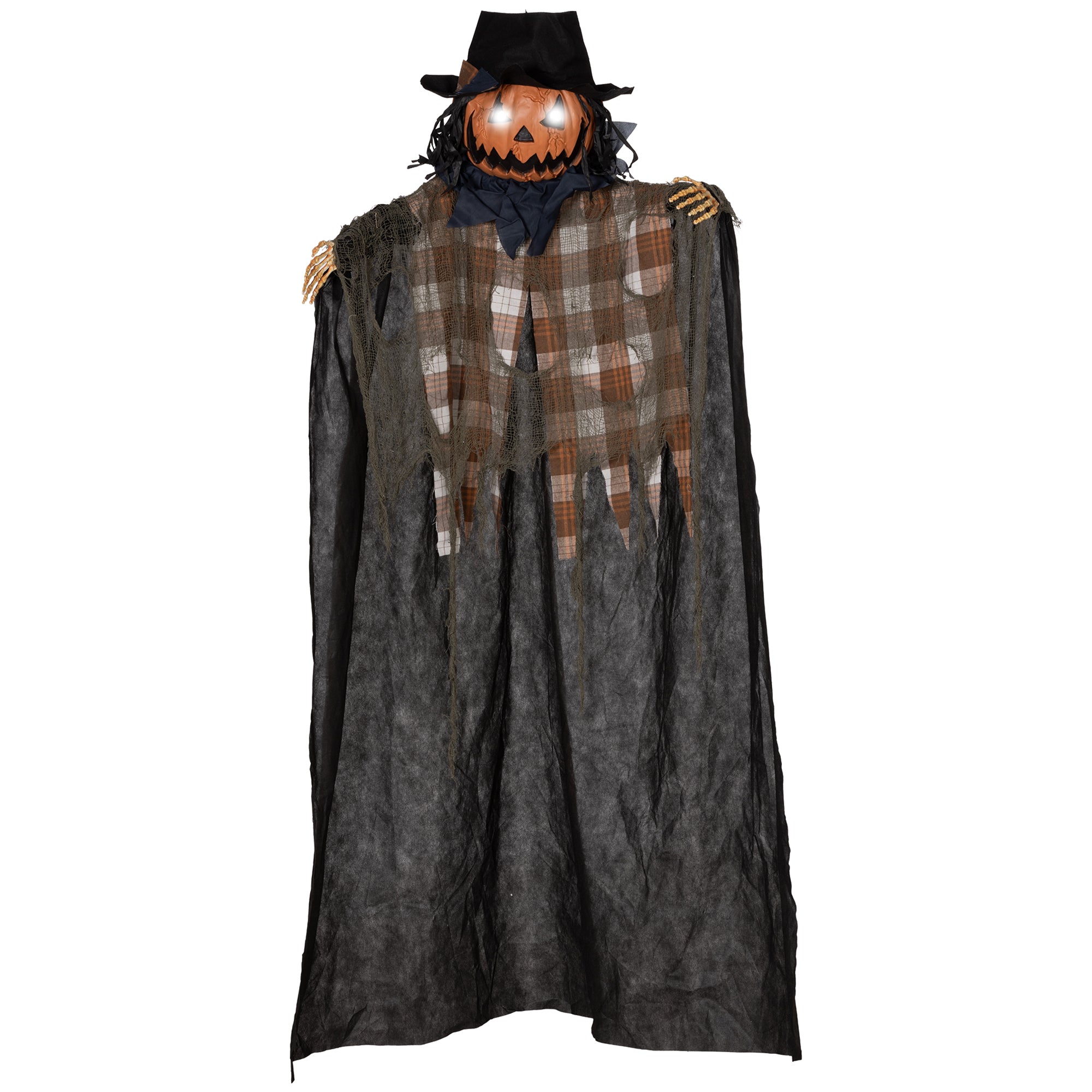 HOMCOM 6' Life Size Halloween Hanging Pumpkin Ghost Decoration, Light-up Eyes and Creepy Talking, Sound Activated Prop for Indoor or Covered Outdoor Porch, Battery Operated