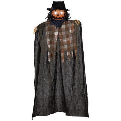 HOMCOM 6' Life Size Halloween Hanging Pumpkin Ghost Decoration, Light-up Eyes and Creepy Talking, Sound Activated Prop for Indoor or Covered Outdoor Porch, Battery Operated