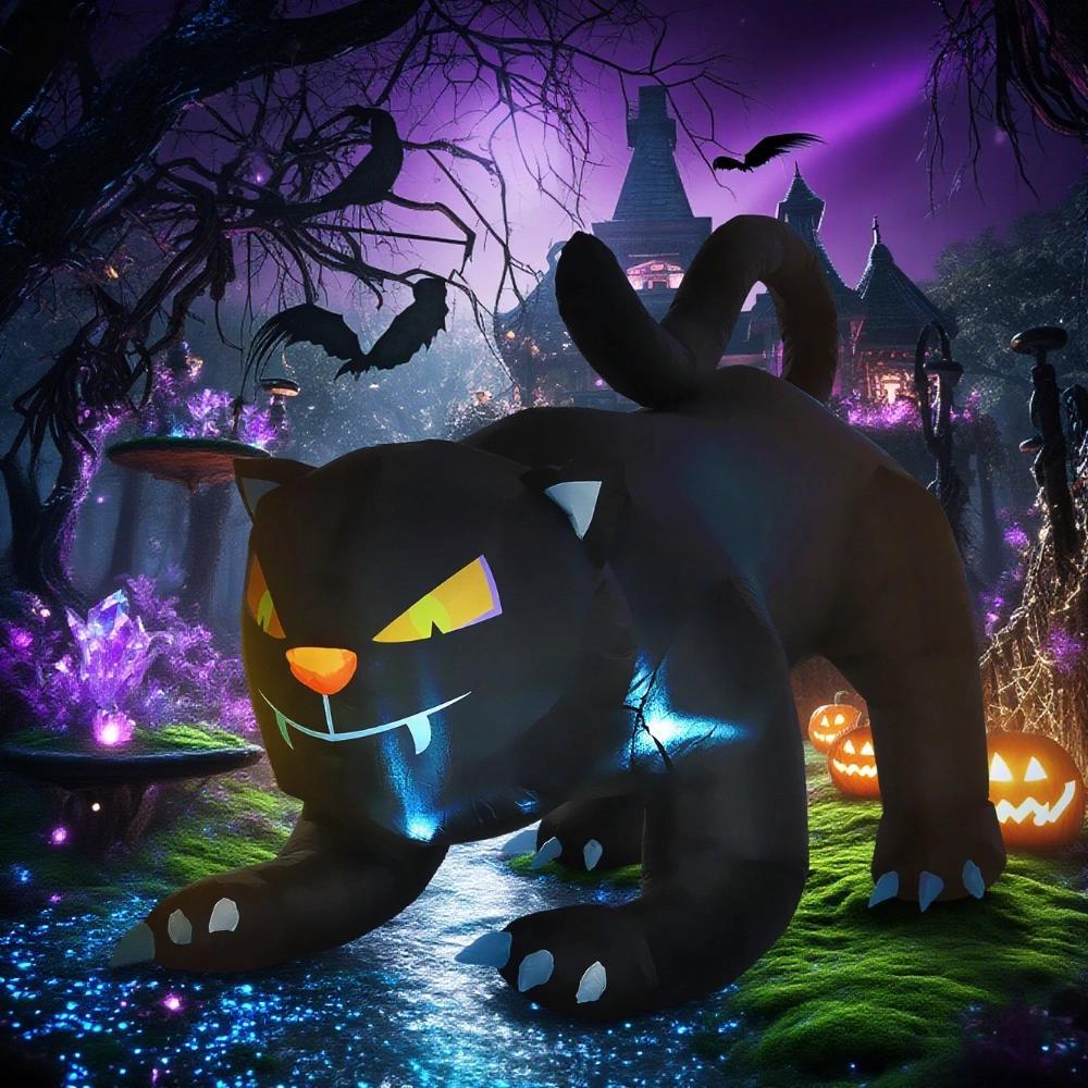 Inflatable Halloween Black Cat, Blow Up Outdoor LED Yard Display