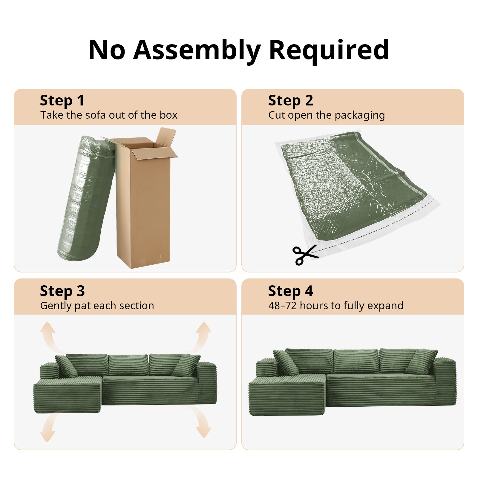 COMHOMA Modular Sectional Couch with L/R-Shape Chaise, Corduroy Upholstery & No Assembly Required B10