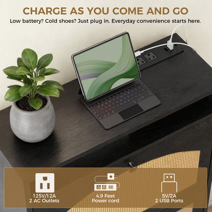 Shoe Storage Cabinet with 2 Flip Drawers & Charging Station