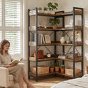 COMHOMA 5-Tier/6-Tier Corner Bookshelf, L-Shaped Metal Frame Shelf with Tall 14" Shelves HBOK1