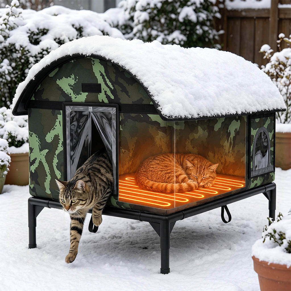 LUCKLIFE® Heated Outdoor Cat House, Weatherproof Shelter with Heating Pad, Winter Use PET06