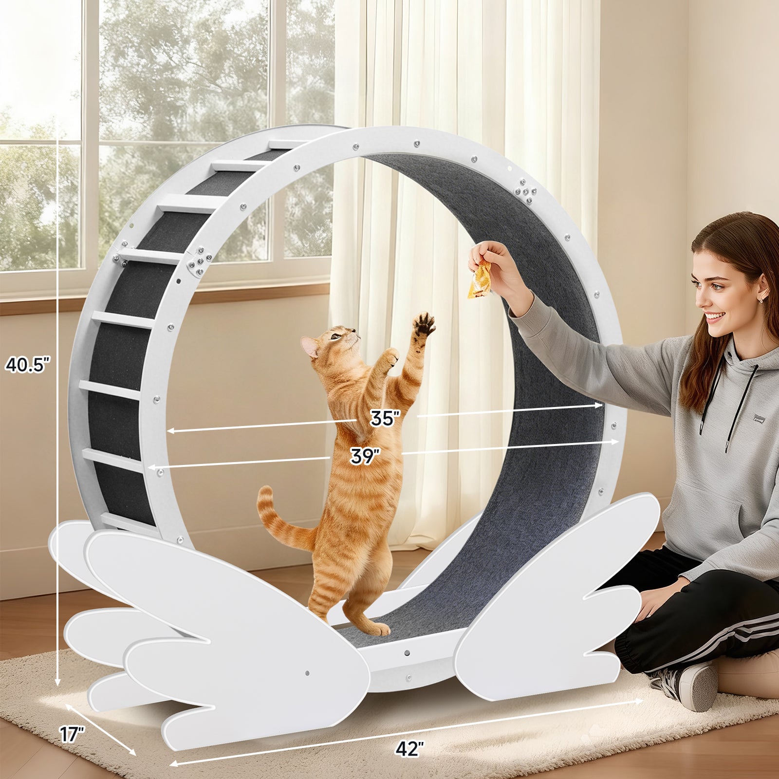 LUCKLIFE® 40" Metal Large Cat Exercise Wheel with Detachable Carpet & Teaser/Stickers, PET-CEW