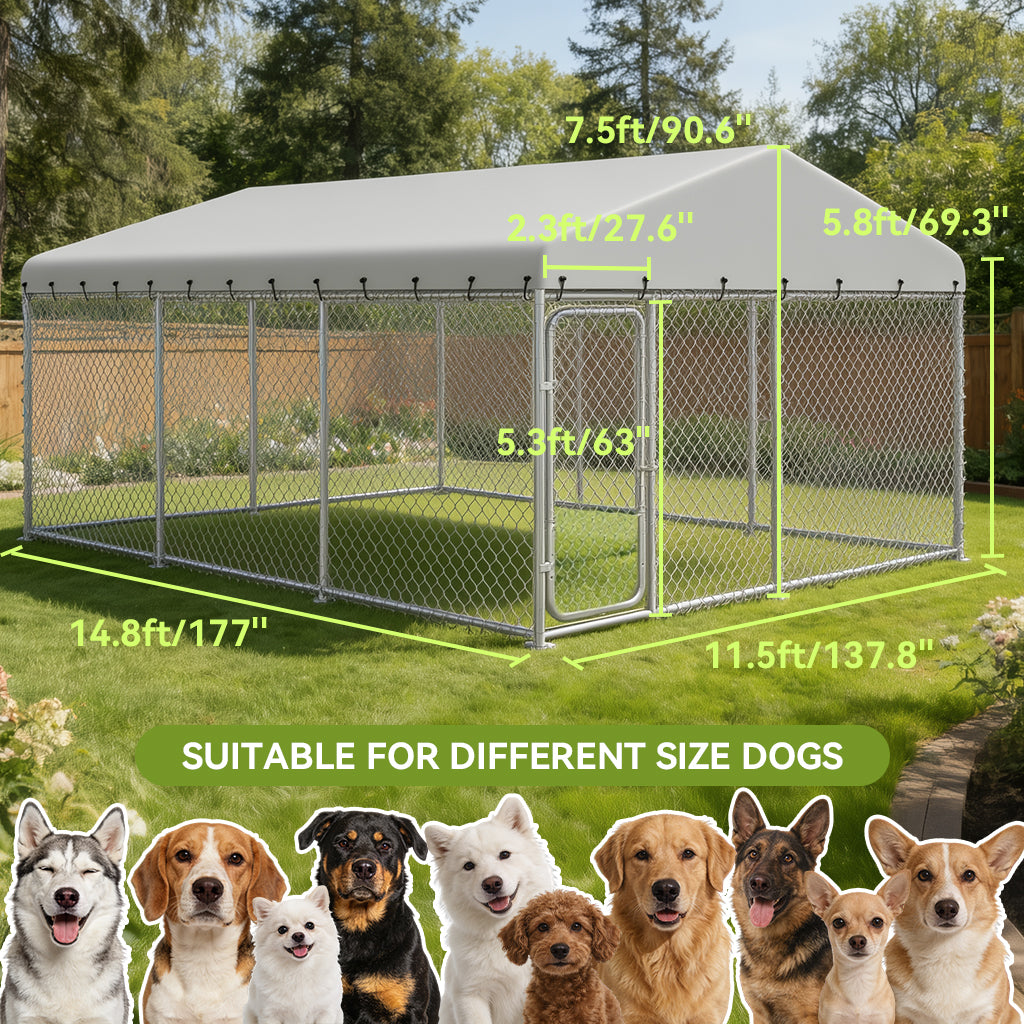 [SUMMER CLEARANCE] 7.5'x7.5'/11'*15' COMHOMA® Outdoor Dog Kennel with All Weather Resistant Roof OT-GD05-2