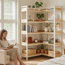 COMHOMA 5-Tier/6-Tier Corner Bookshelf, L-Shaped Metal Frame Shelf with Tall 14" Shelves HBOK1