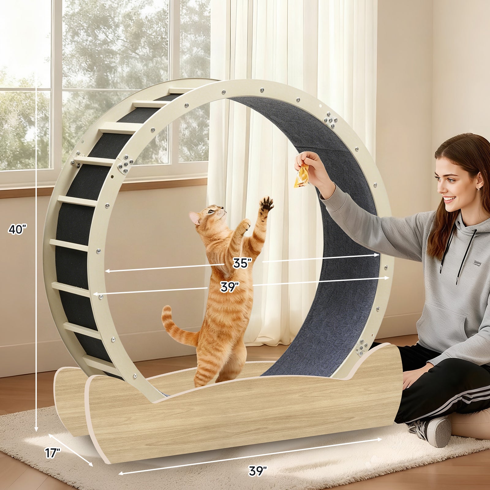 LUCKLIFE® 40" Metal Large Cat Exercise Wheel with Detachable Carpet & Teaser/Stickers, PET-CEW