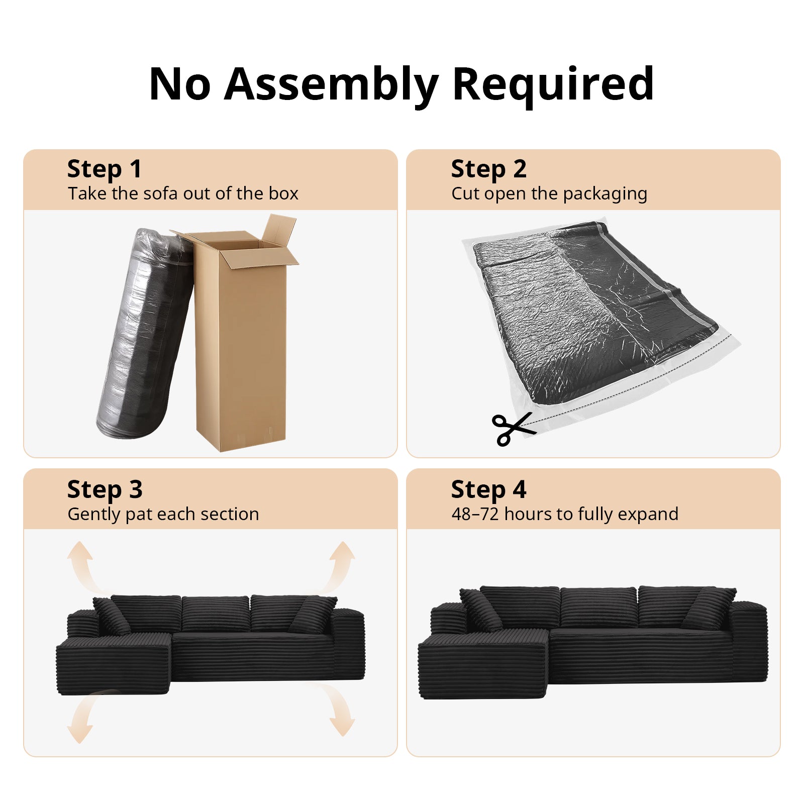 COMHOMA Modular Sectional Couch with L/R-Shape Chaise, Corduroy Upholstery & No Assembly Required B10