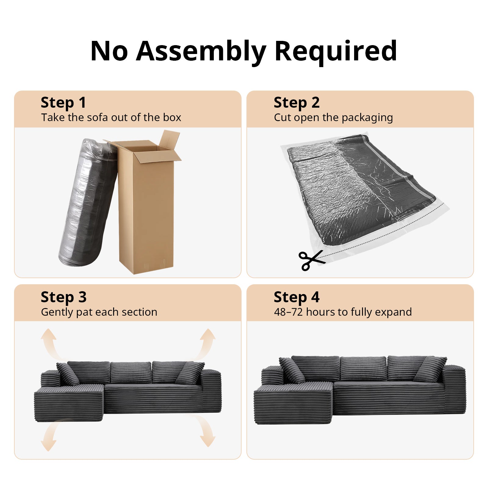 COMHOMA Modular Sectional Couch with L/R-Shape Chaise, Corduroy Upholstery & No Assembly Required B10