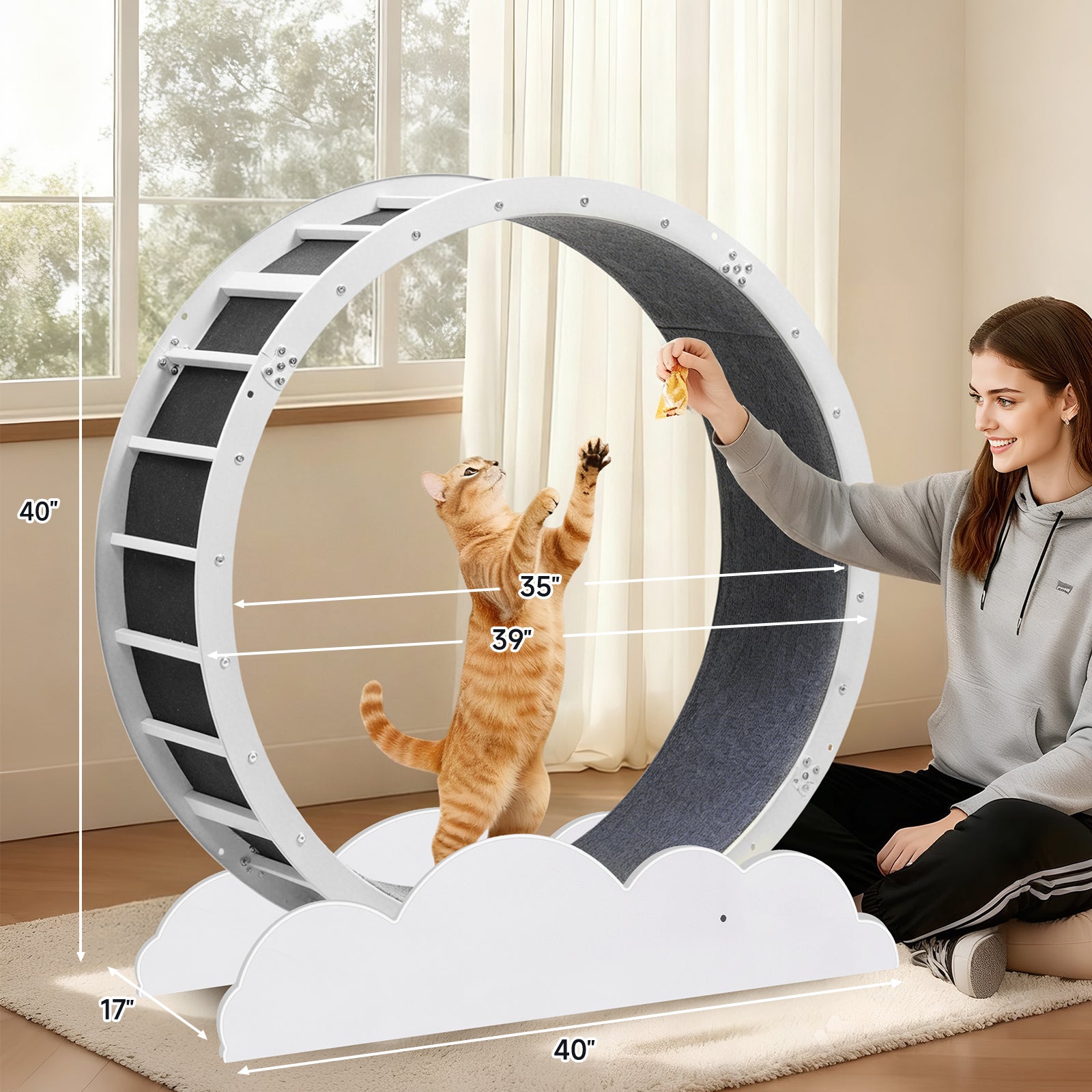LUCKLIFE® 40" Metal Large Cat Exercise Wheel with Detachable Carpet & Teaser/Stickers, PET-CEW
