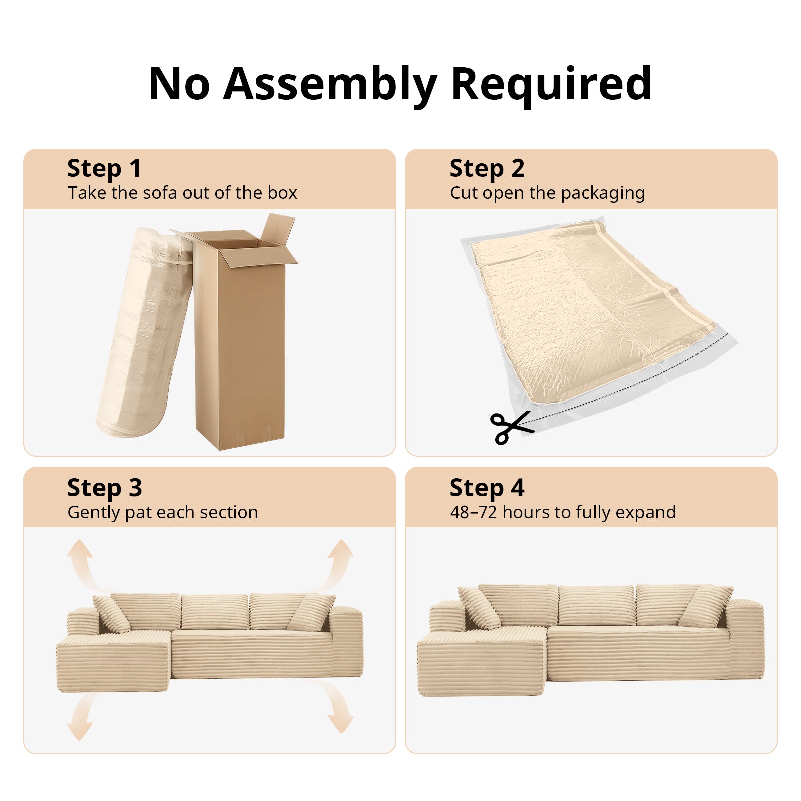 COMHOMA Modular Sectional Couch with L/R-Shape Chaise, Corduroy Upholstery & No Assembly Required B10