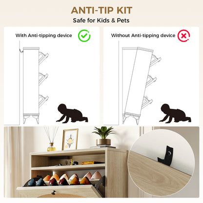 Shoe Storage Cabinet with 2 Flip Drawers & Charging Station
