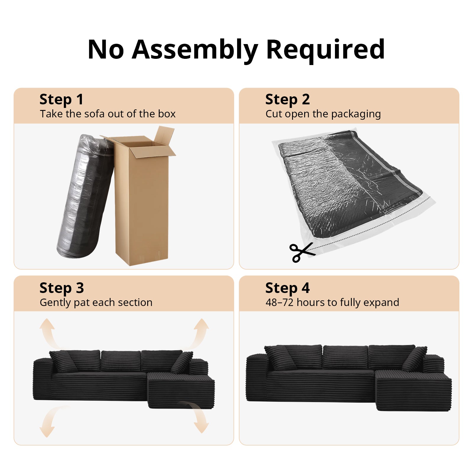COMHOMA Modular Sectional Couch with L/R-Shape Chaise, Corduroy Upholstery & No Assembly Required B10