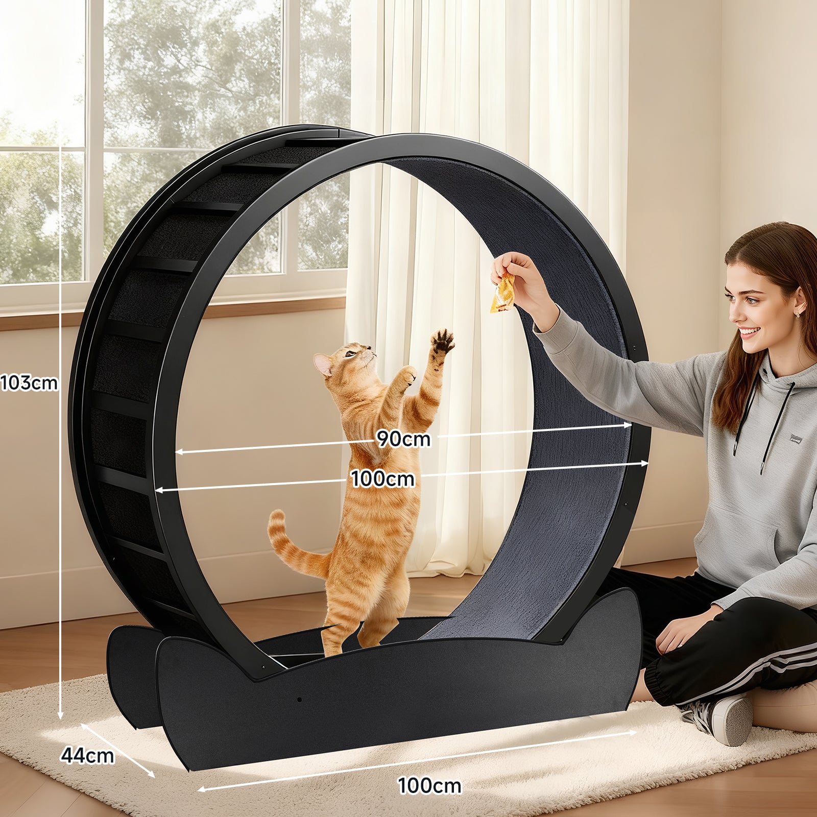 COMHOMA 40" Metal Cat Wheels for Indoor Cats Treadmill with Detachable Carpet & Teaser/Stickers, CEW06/CEW07