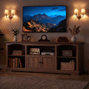 COMHOMA® 71" TV Stand for up to 80 Inch TV, Modern Farmhouse Entertainment Center with Open Storage Shelves and Cable Management Holes for Living Room H1004