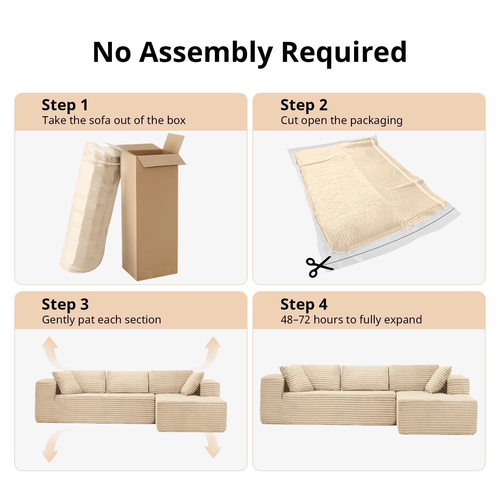 COMHOMA Modular Sectional Couch with L/R-Shape Chaise, Corduroy Upholstery & No Assembly Required B10