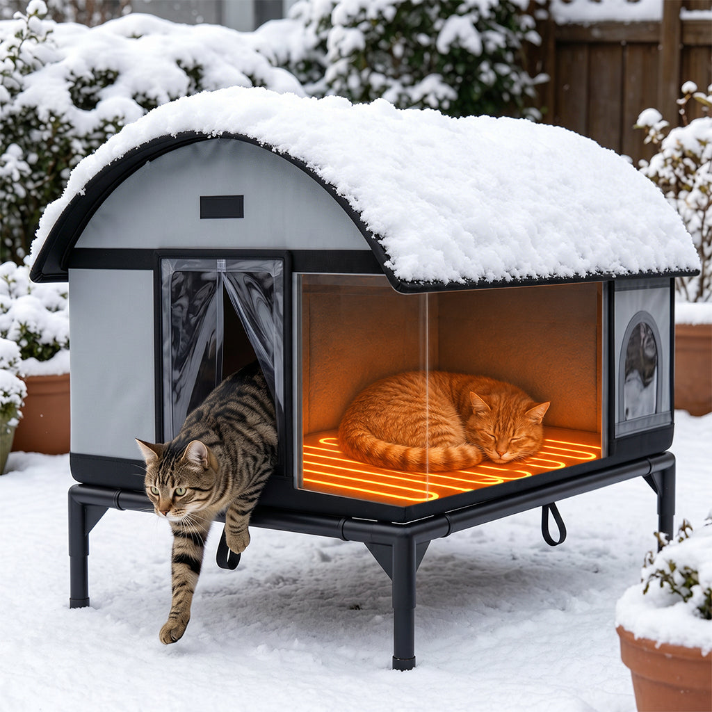 LUCKLIFE® Heated Outdoor Cat House, Weatherproof Shelter with Heating Pad, Winter Use PET06