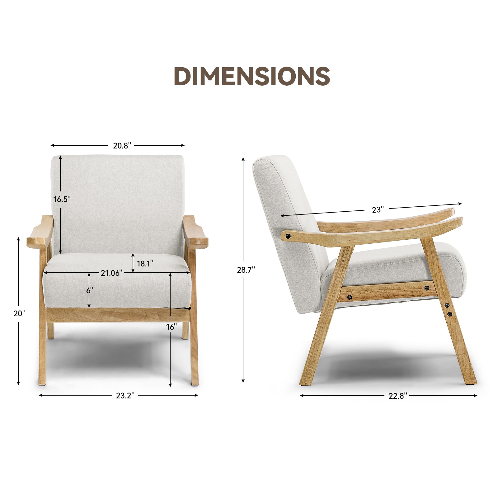 COMHOMA Solid Nature Wood Mid Century Modern Accent Chair H004