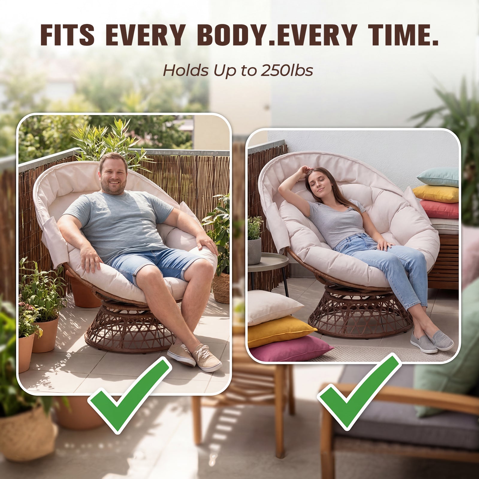 COMHOMA® Outdoor Rocking Papasan Chair, Oversized Wicker Patio Rocker OT-CH03