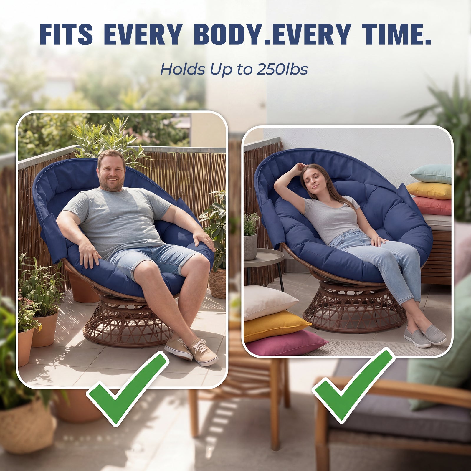 COMHOMA® Outdoor Rocking Papasan Chair, Oversized Wicker Patio Rocker OT-CH03