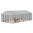 Large Dog Kennel Outdoor Pet Pens Dogs Run Enclosure Animal Hutch Metal Coop Fence with Roof Cover. 18.9'L x 9.61'W x 6.76'H.