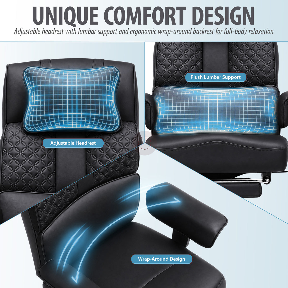 Cloudrest Pro® Big Tall Office Chair 400lbs with Built-In Lumbar Support, Footrest & Pillow CH620-SP