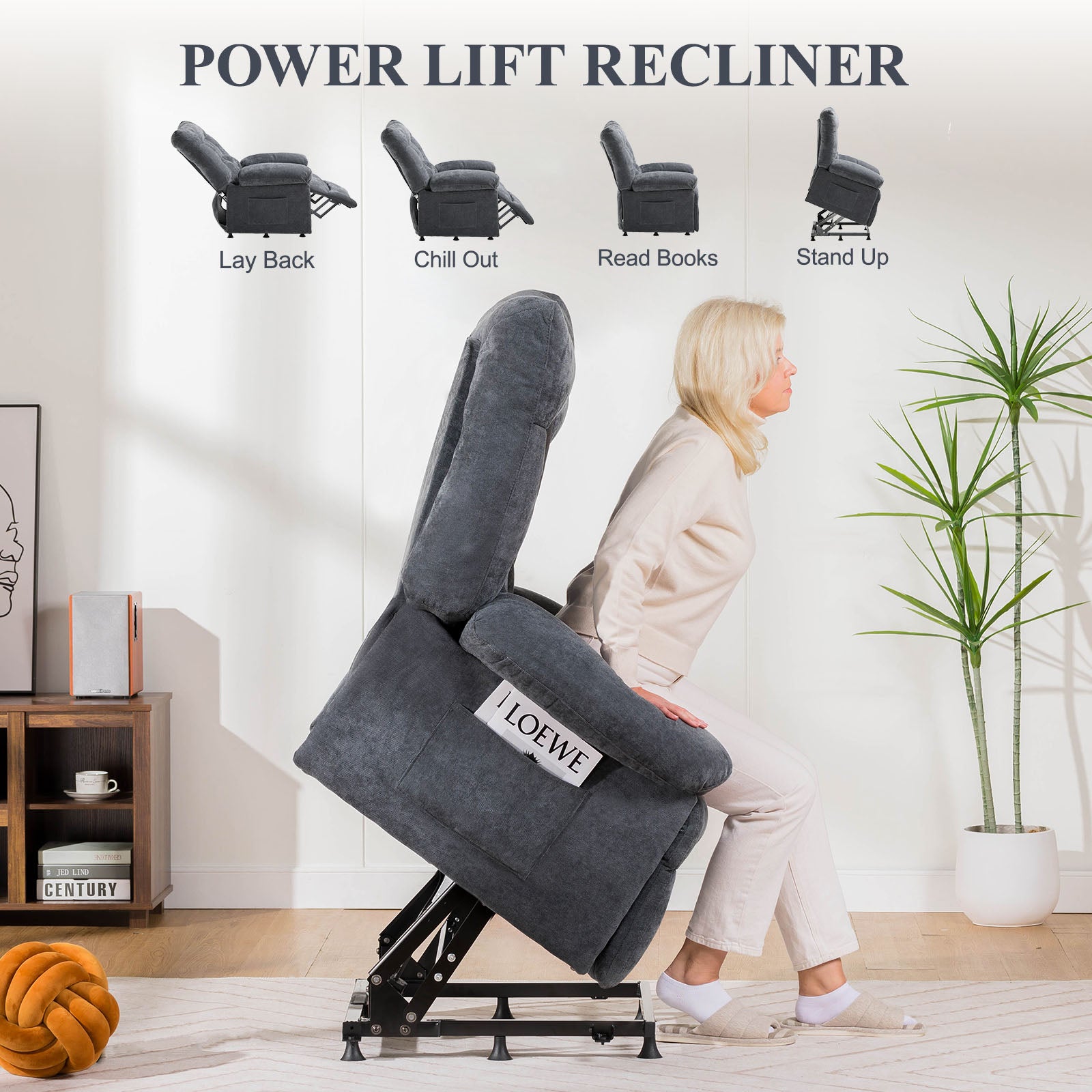 COMHOMA Fabric Power Lift Recliner, Oversized for Big Tall Men and Elderly H7133