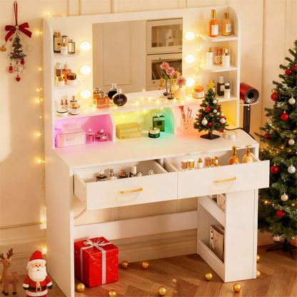 COMHOMA Vanity Desk with Large Storage, RGB LED Lights and Power Outlet B1004